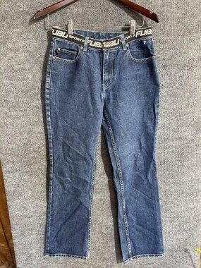 Vintage FUBU Jeans Womens 9/10 Blue Medium Wash Straight Denim Logo 90s